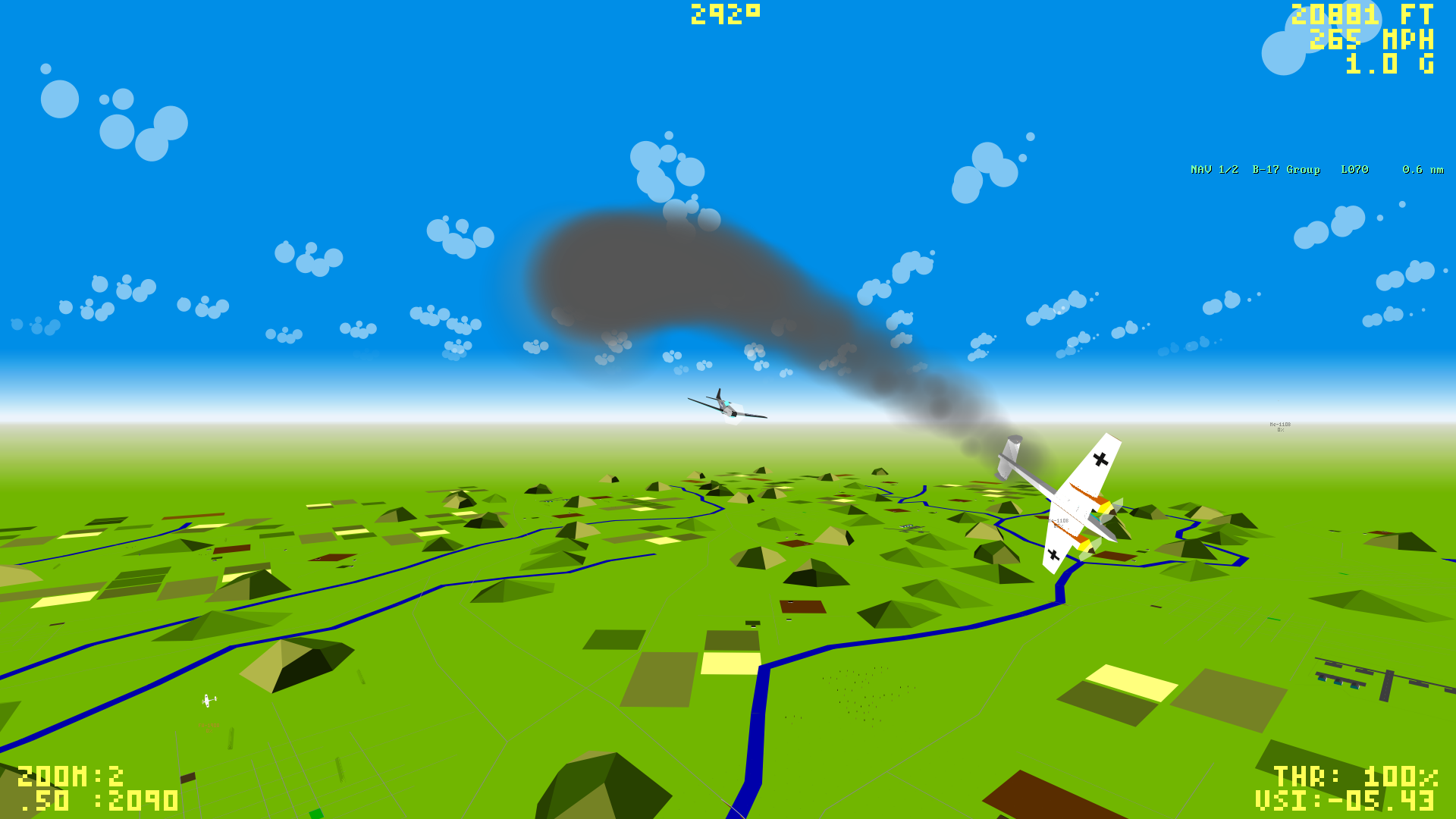 A fighter trailing thick black smoke, spinning toward the ground