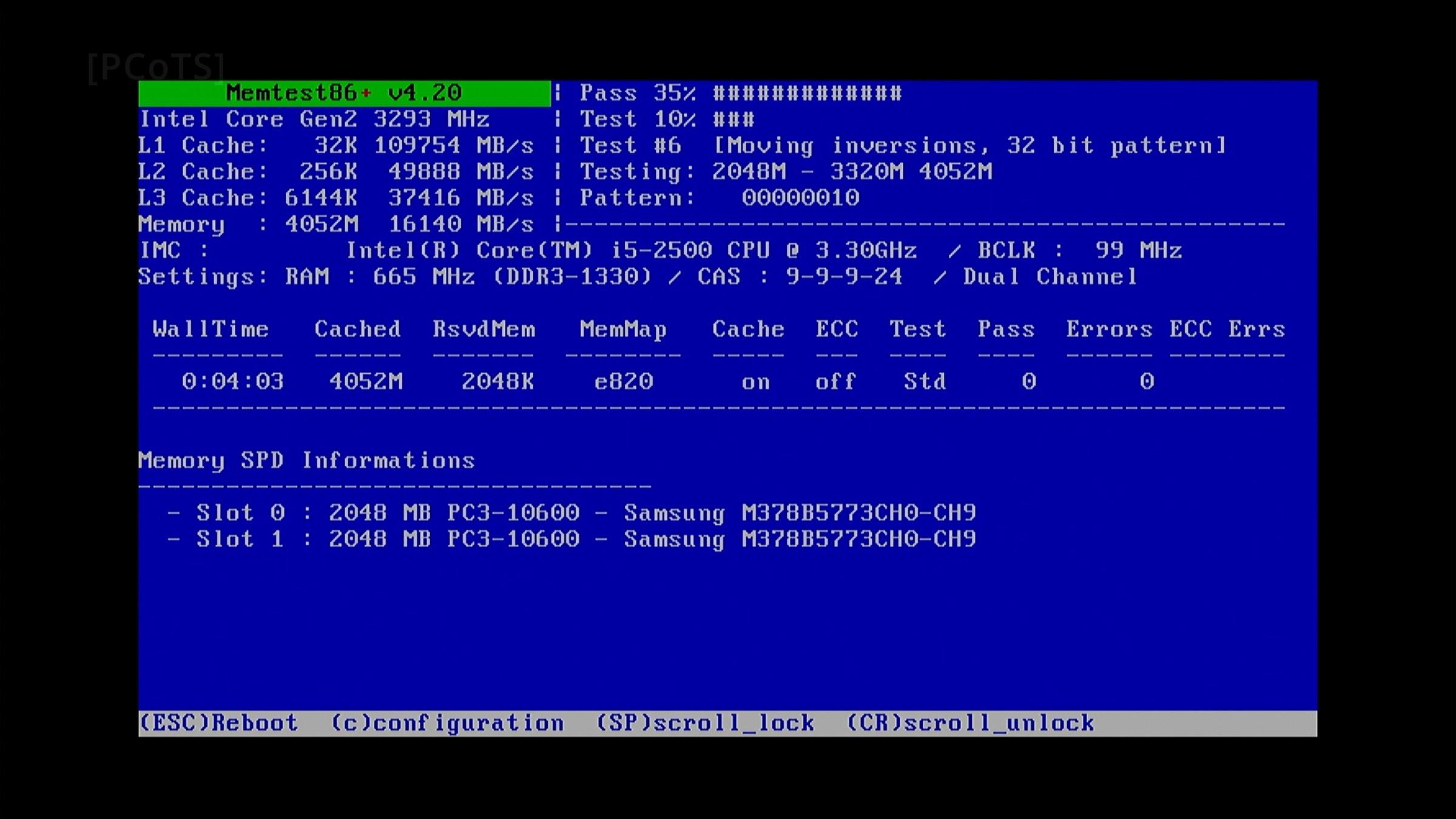 Memtest86+ at pass 35 % on the i5-2500